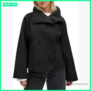 Cropped Peacoat Double Breasted Wool Blend Winter Jacket